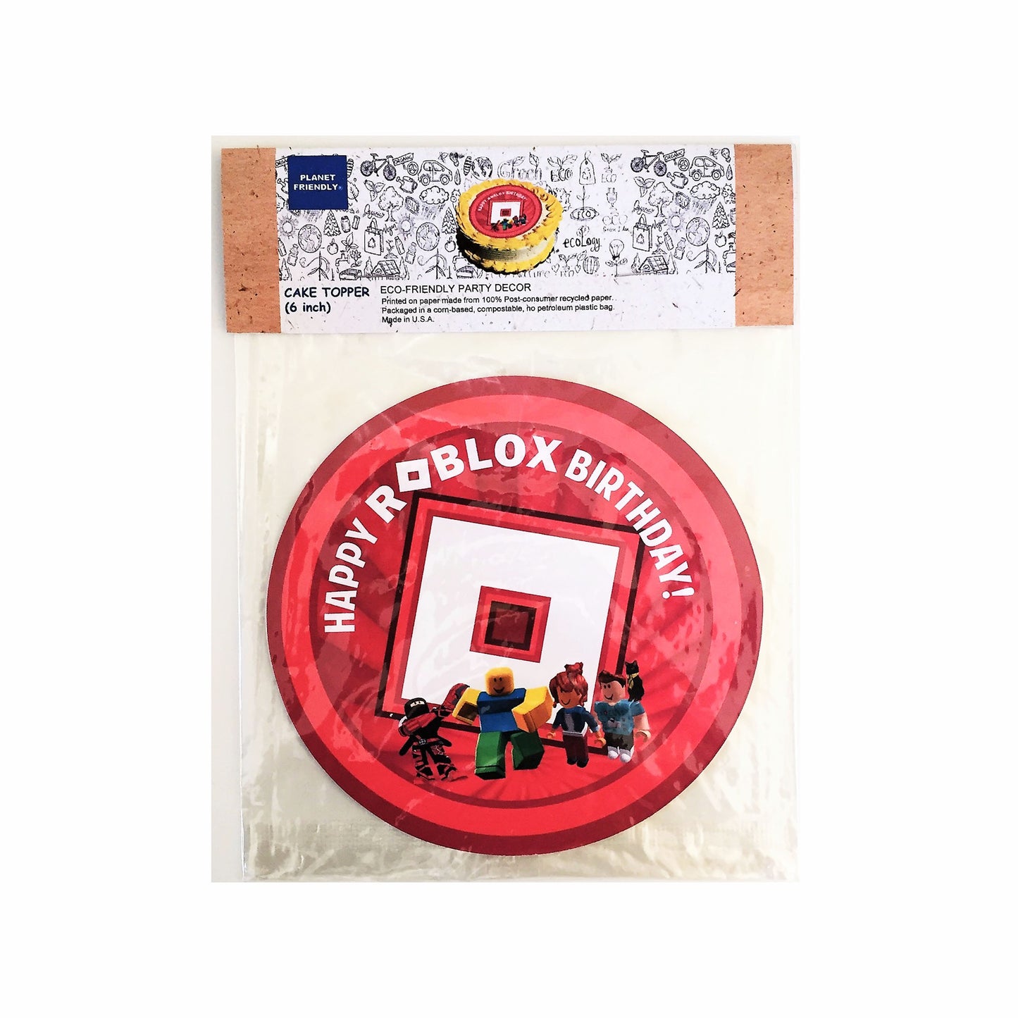 Roblox Cake Topper, 6-inch Round, on 100% Recycled PCW Paperbard