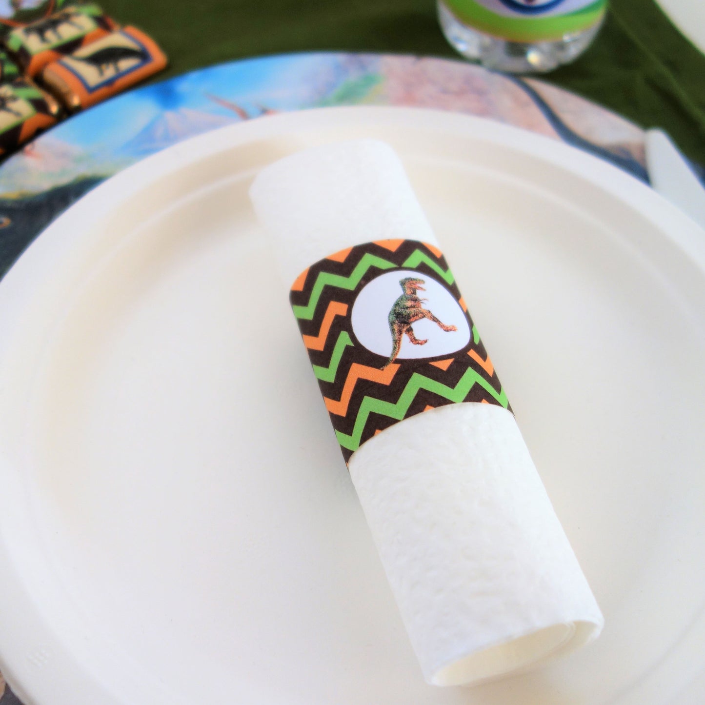 Dinosaur Adventure Tree-Free Paper Napkin Rings (Pack of 10, Sugar Cane Stalk Paper)