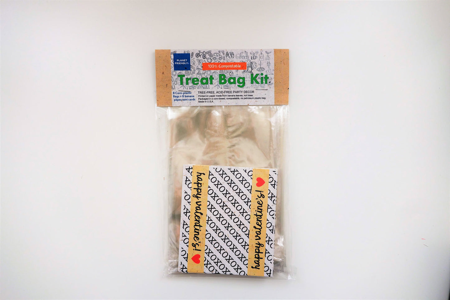 Valentine's Minimalist Compostable Plant-Cello Treat Bags with Tent Cards (8-pack), for party favors