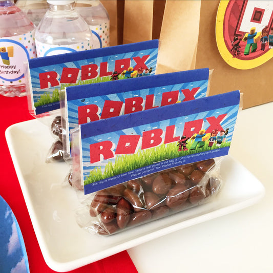 Roblox-Inspired Compostable Treat Bag Kit (pack of 8, plant-based plastic bags)