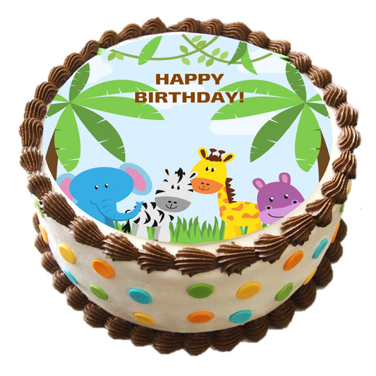 Baby Jungle Animals Cake Topper, 6-inch Round, on 100% Recycled PCW Paperbard