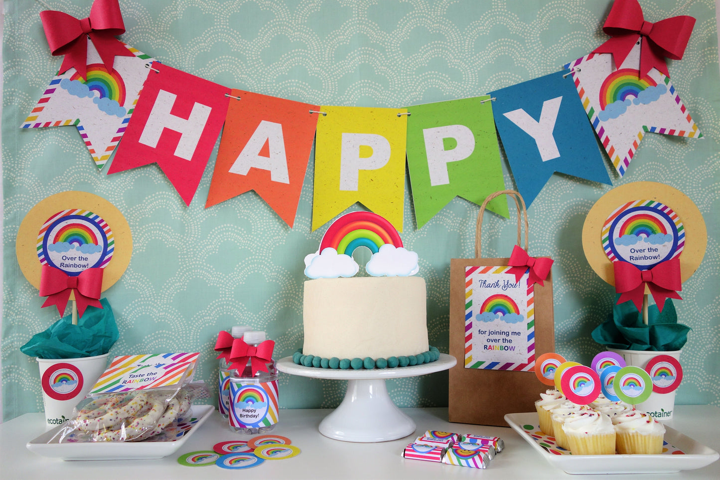 Rainbow Colors Happy Birthday Banner, Rainbow Party (Printed on Tree-Free Banana Paper!)