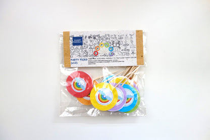 Rainbow Party Picks, 12-pack (Printed on Tree Free Sugar Cane Paper)
