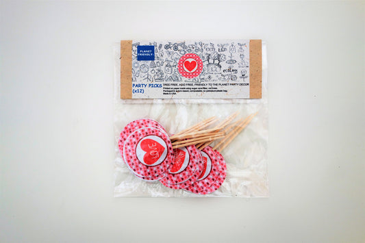 Valentine's Day Party Picks, 12-pack (Printed on Tree Free Sugar Cane Paper)