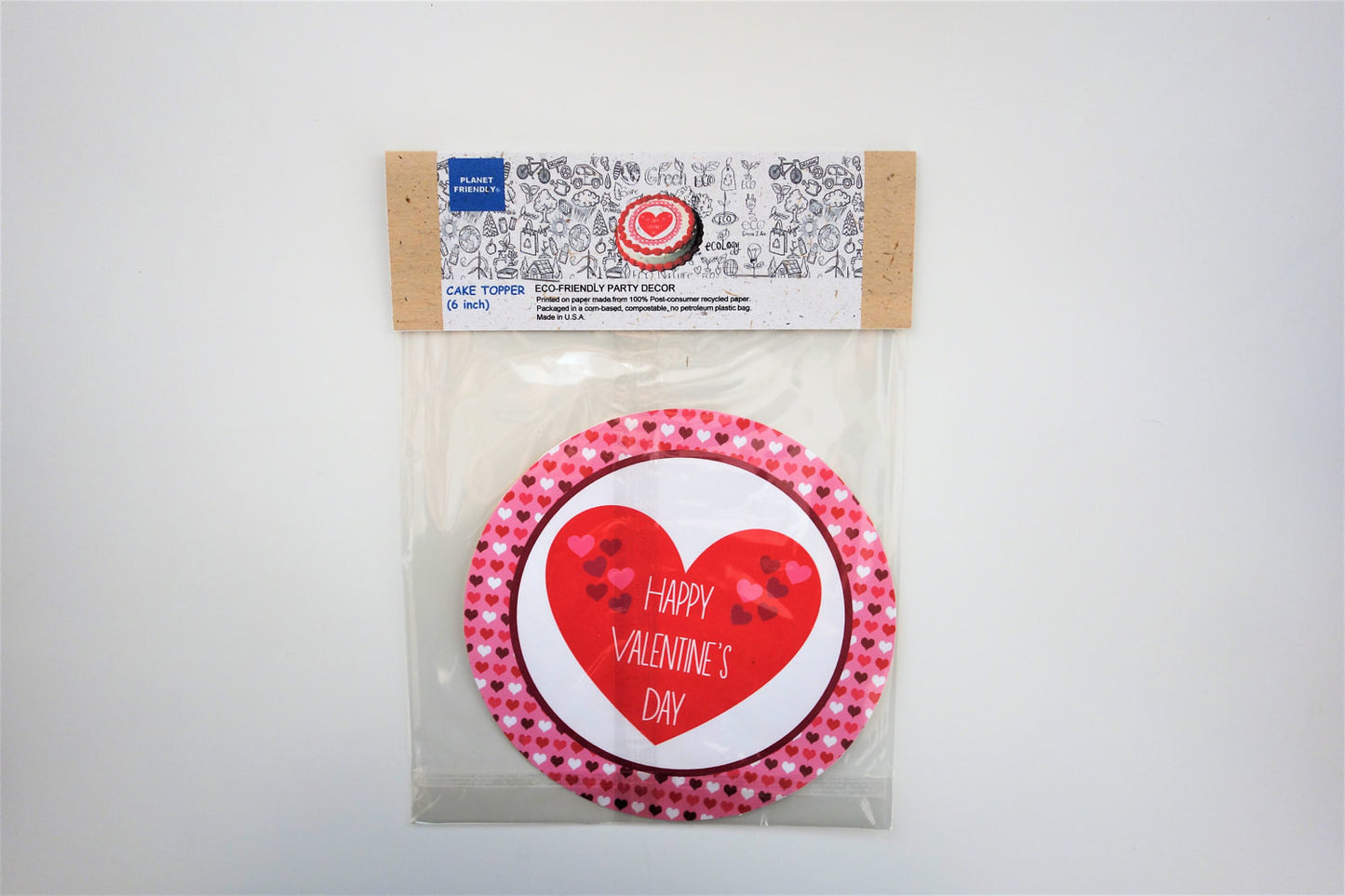 Valentine's Day Cake Topper, 6-inch Round, on 100% Recycled PCW Paperbard