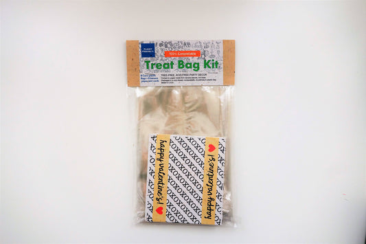 Valentine's Minimalist Compostable Plant-Cello Treat Bags with Tent Cards (8-pack), for party favors