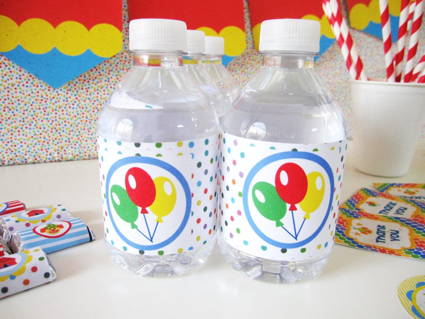 Circus Balloons Theme Tree-free Water Bottle Wraps (10-pack, Tree-Free Sugar Cane Stalk Paper)
